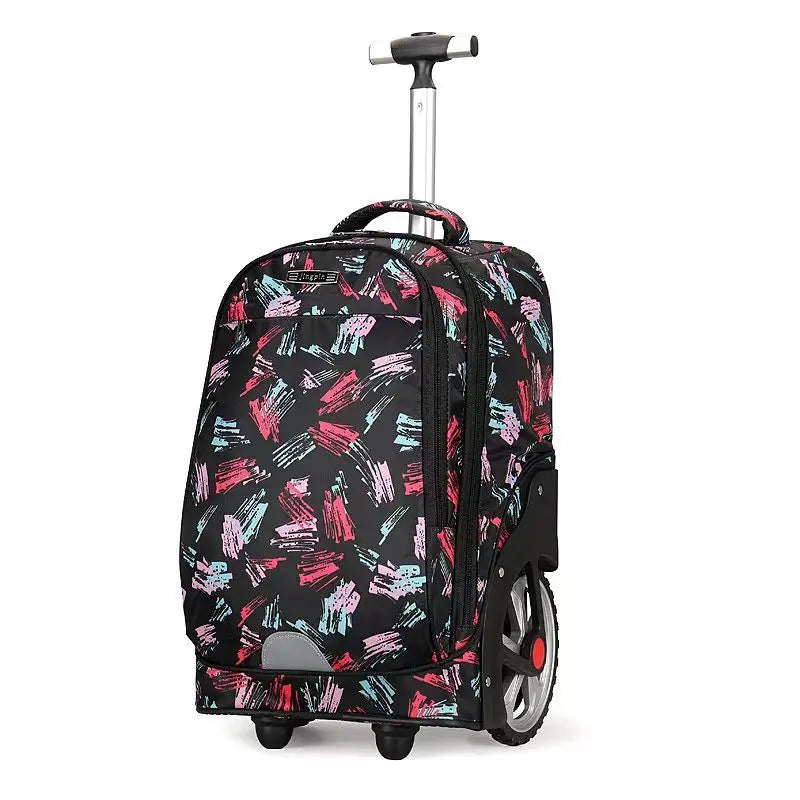 Sac à dos ordinateur à roulettes imprimé, grandes roues arrière