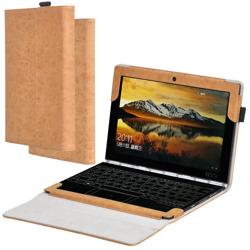 Housse ordinateur 2-en-1 10,1 pouces, étui folio en simili cuir camel