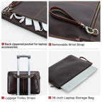 Pochette ordinateur cuir 16 pouces zippée, poche arrière et dragonne