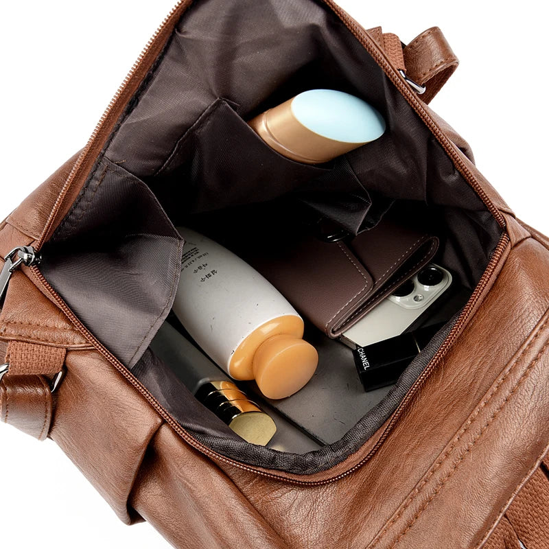 Sac à dos ordinateur cuir de mouton femme, bandoulière amovible