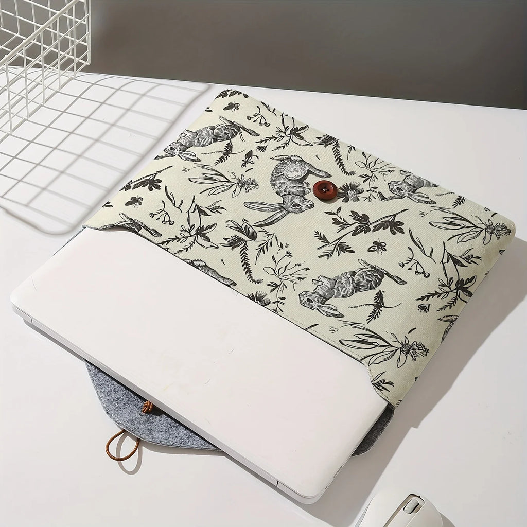 Housse ordinateur 13 pouces enveloppe, imprimé lapins sur fond crème