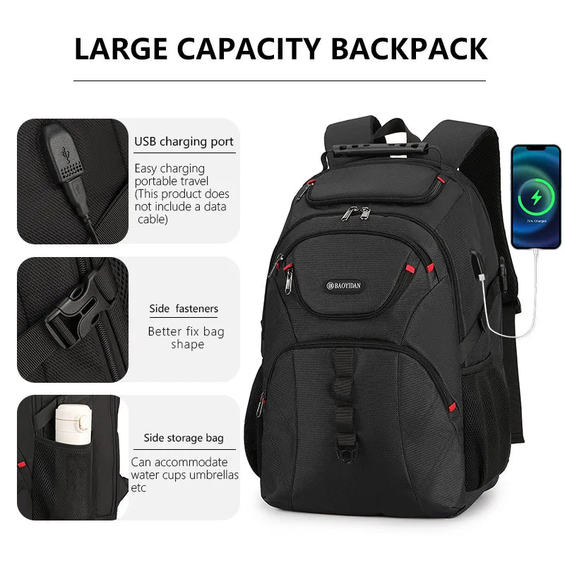 Sac à dos ordinateur 15 pouces grande capacité, port USB, 5 coloris