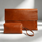 Pochette ordinateur en cuir à rabat avec trousse à accessoires