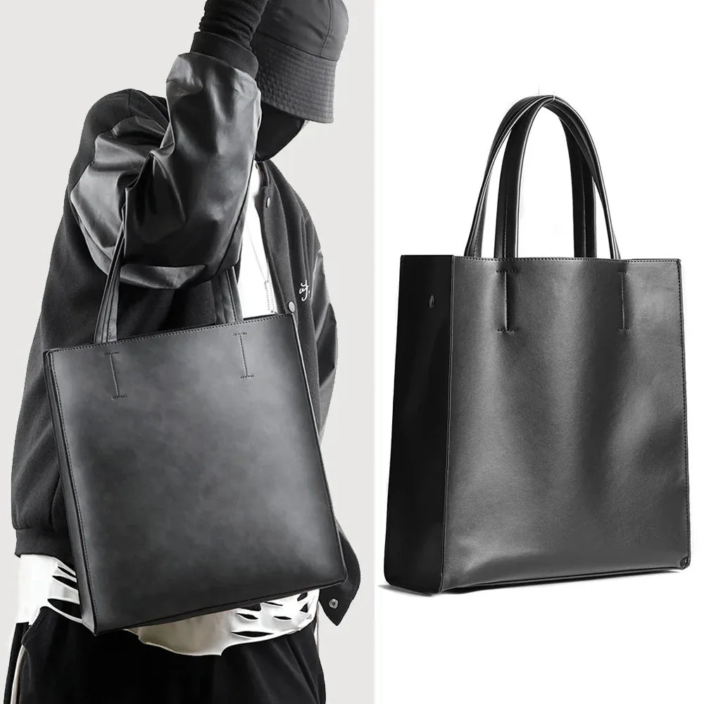Sac ordinateur homme, cabas vertical en simili cuir lisse noir