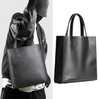 Sac ordinateur homme, cabas vertical en simili cuir lisse noir