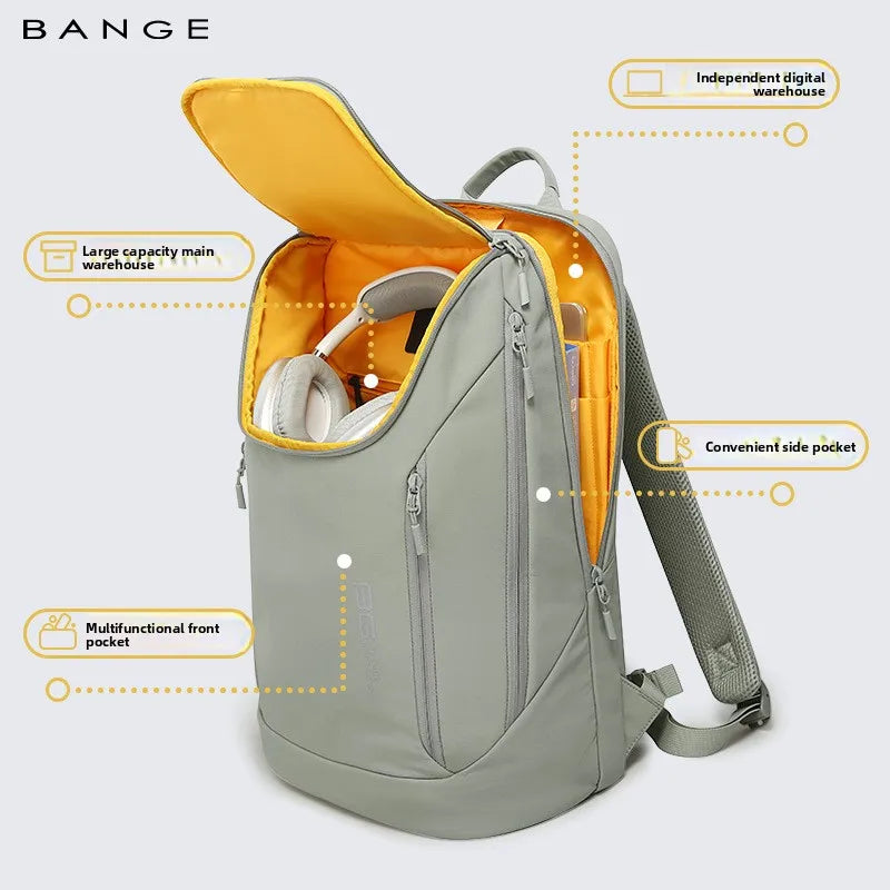 Sac à dos ordinateur en nylon déperlant à rabat, passant valise