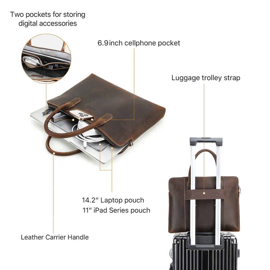 Sacoche ordinateur cuir homme extra-plate avec passant trolley