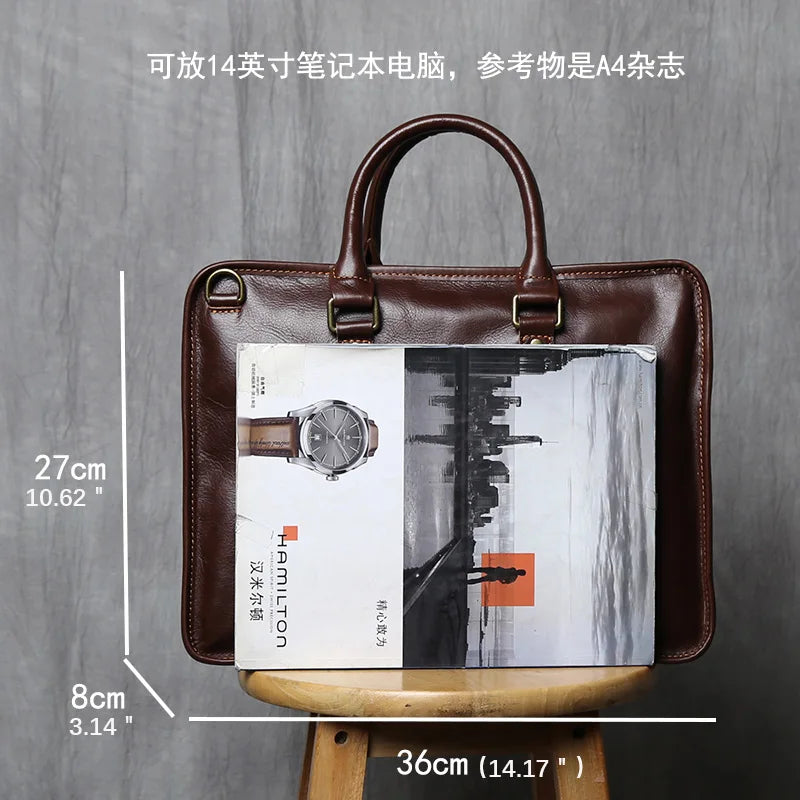 Sacoche ordinateur cuir homme 14 pouces, format A4 et bandoulière
