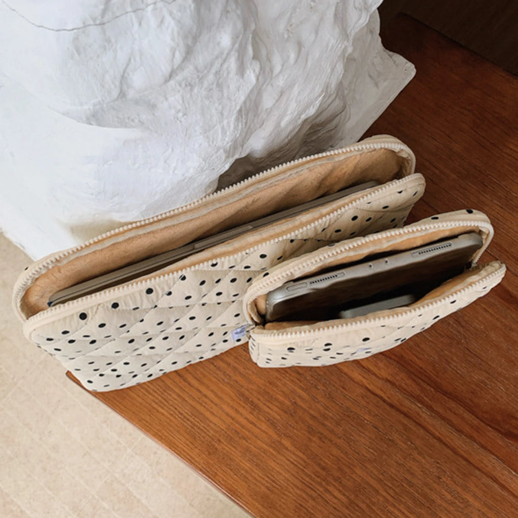 Pochette ordinateur femme matelassée à pois, 11 à 14 pouces