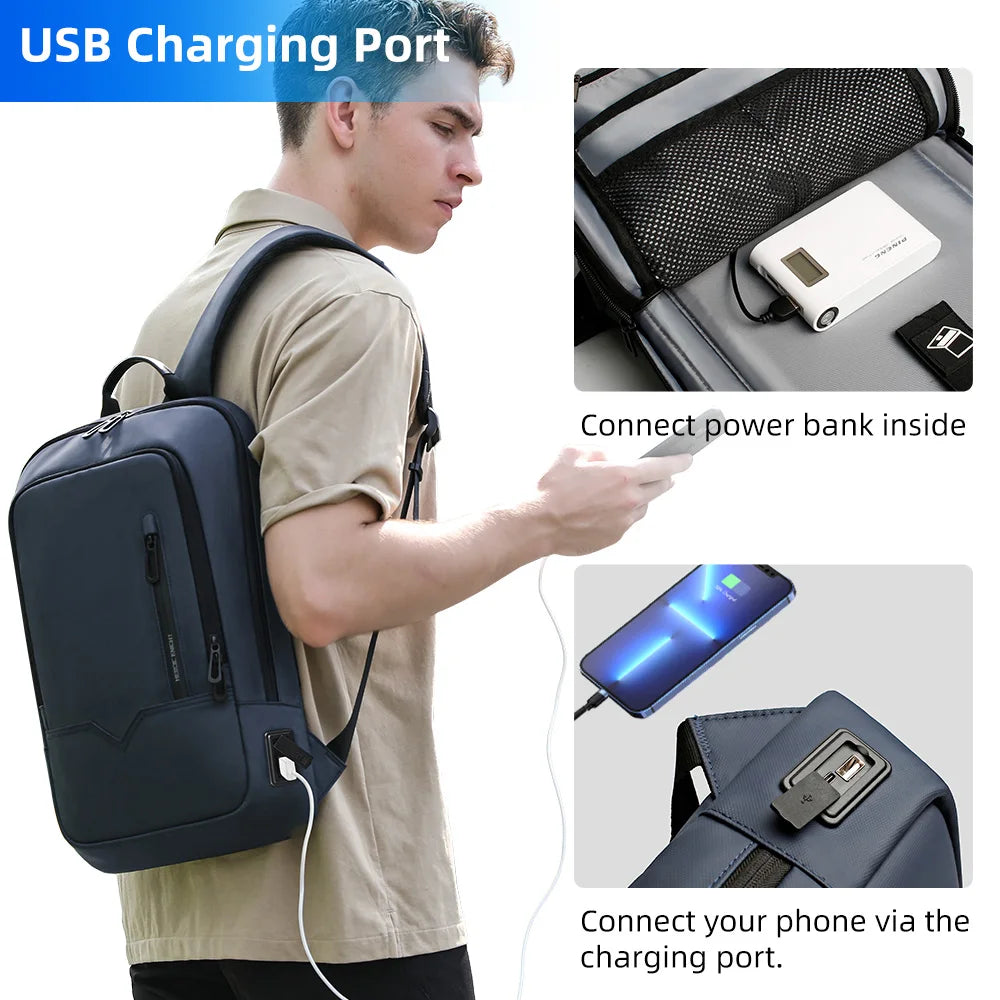 Sac à dos ordinateur extra-plat 9 cm, 14 ou 17 pouces, port USB