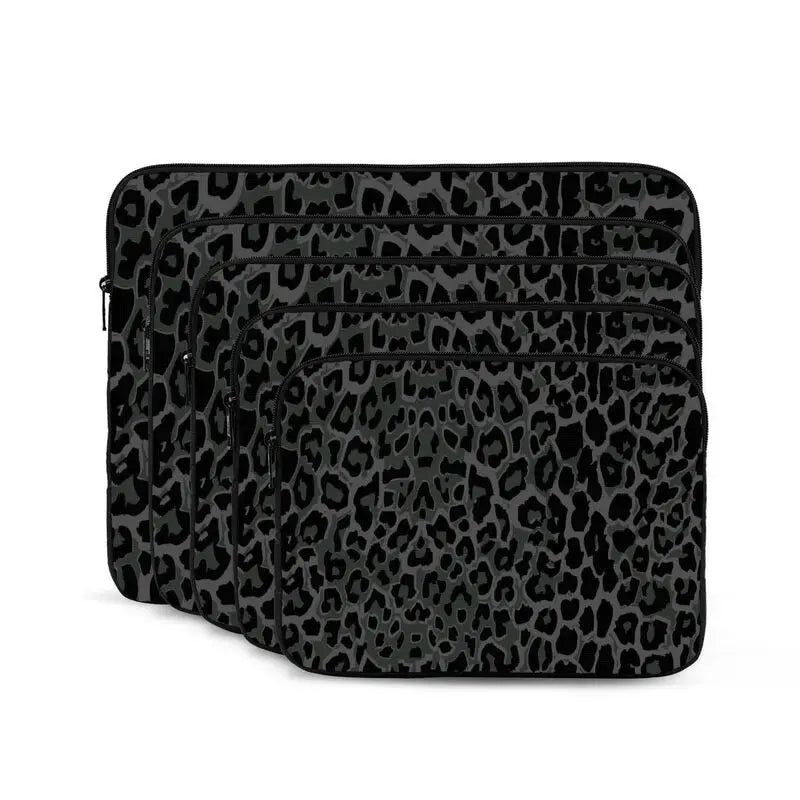 Housse ordinateur motif léopard gris et noir, mousse, 10 à 17 pouces