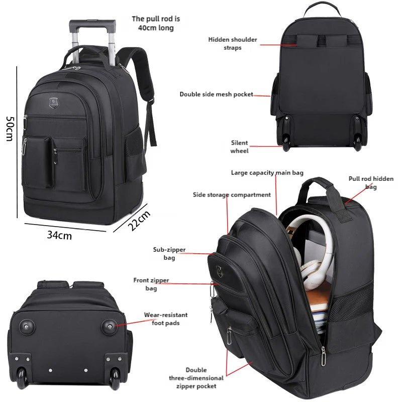 Sac à dos ordinateur à roulettes homme, roues silencieuses