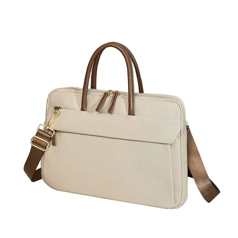 Sacoche ordinateur 16 pouces à bandoulière, polyester beige ou noir