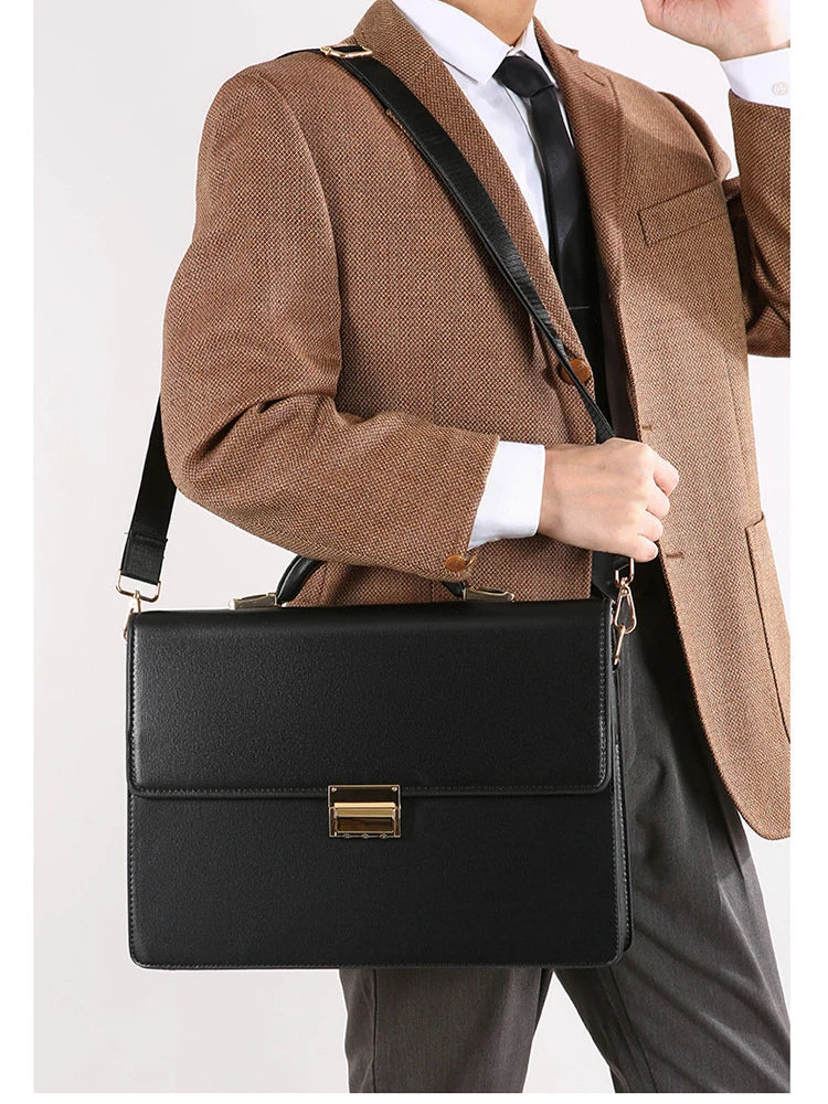Sacoche ordinateur homme à rabat, fermoir à code, simili cuir