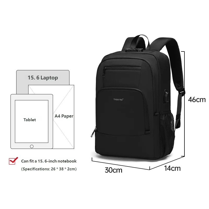Sac à dos ordinateur 15,6 pouces à cadenas à code et port USB