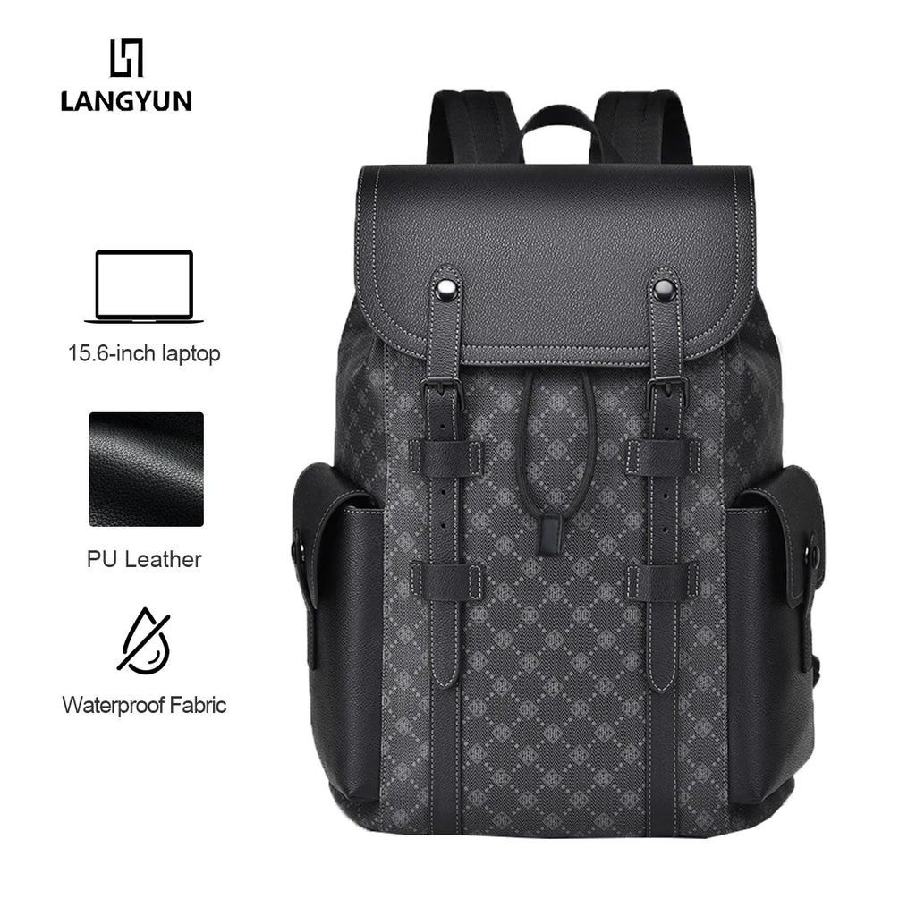 Sac à dos ordinateur 15,6 pouces en simili cuir à damier, rabat