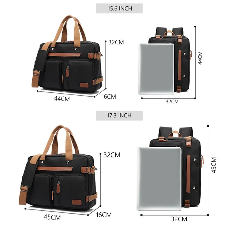 Sacoche ordinateur convertible en sac à dos, 15,6 ou 17,3 pouces