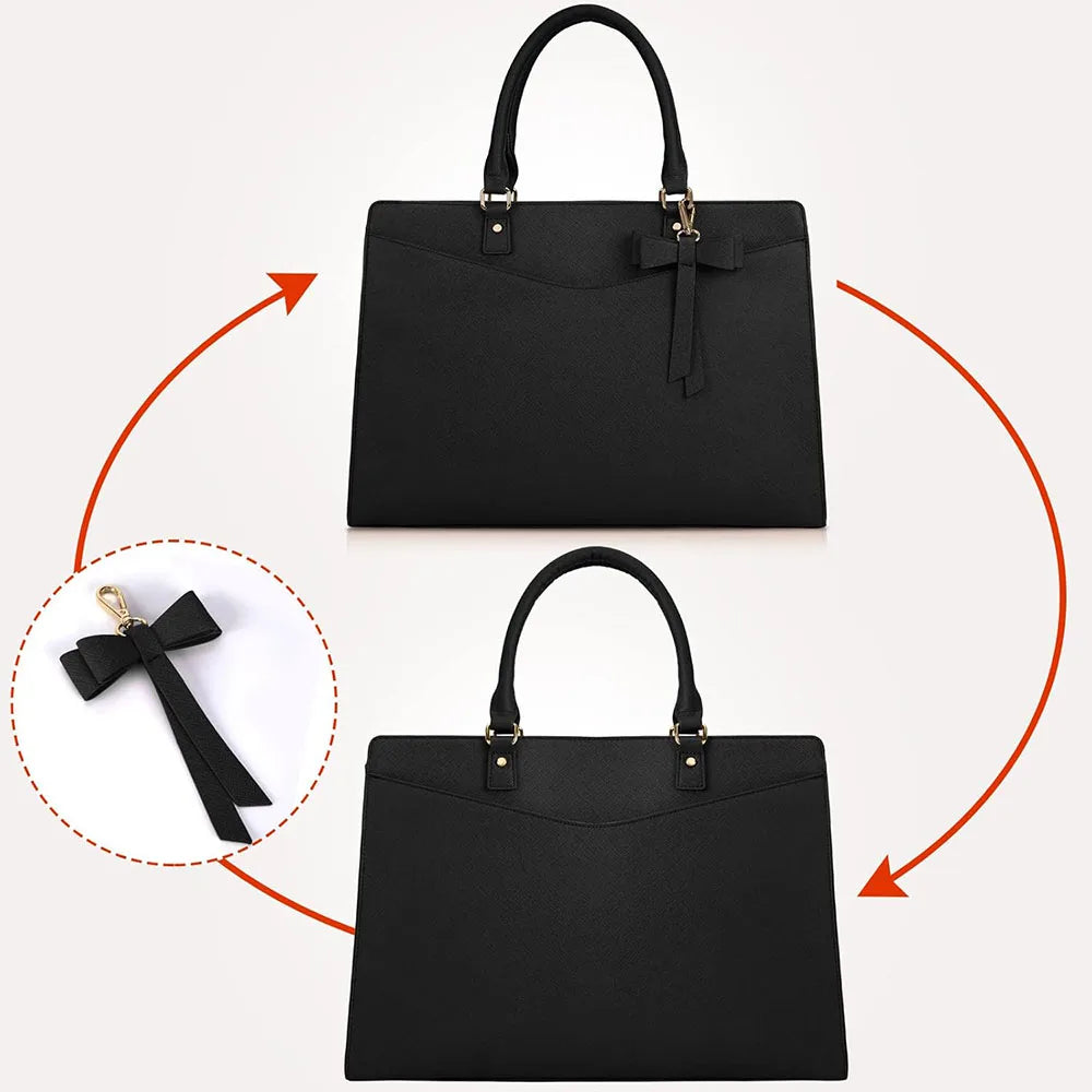 Sac ordinateur femme 15,6 pouces en simili cuir, nœud amovible