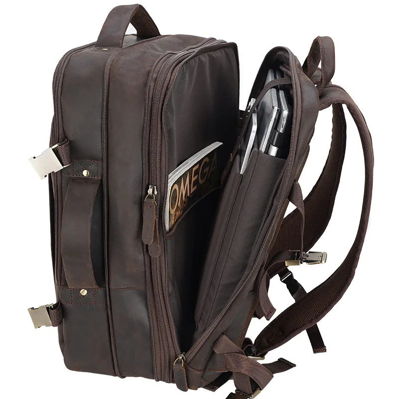 Sac à dos ordinateur cuir de vache vieilli, 15,6 pouces voyage