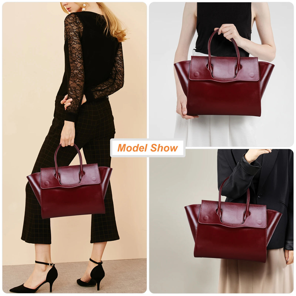 Sac ordinateur cuir femme 14 pouces à rabat, cuir de vache huilé