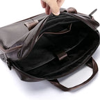 Sacoche ordinateur cuir homme grainé, poignées et bandoulière