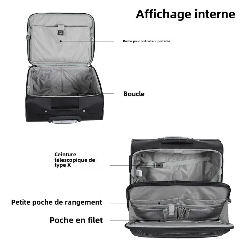 Trolley ordinateur cabine en nylon, 4 roulettes et serrure à code