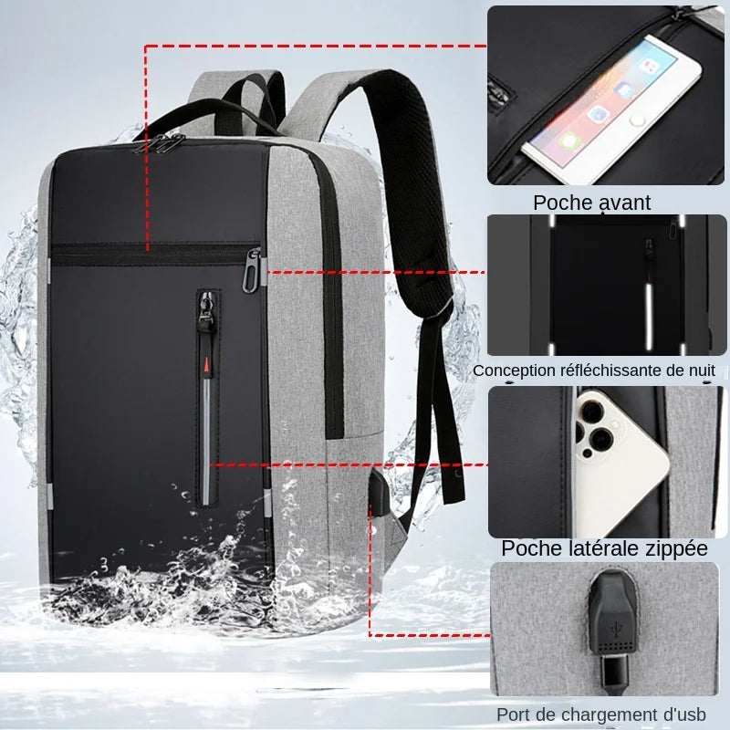 Sac à dos ordinateur homme 15,6 pouces en nylon avec port USB