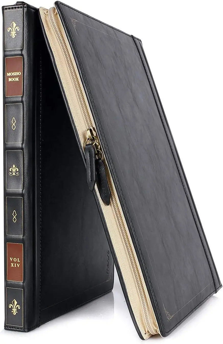 Housse ordinateur originale façon livre ancien, simili cuir zippé