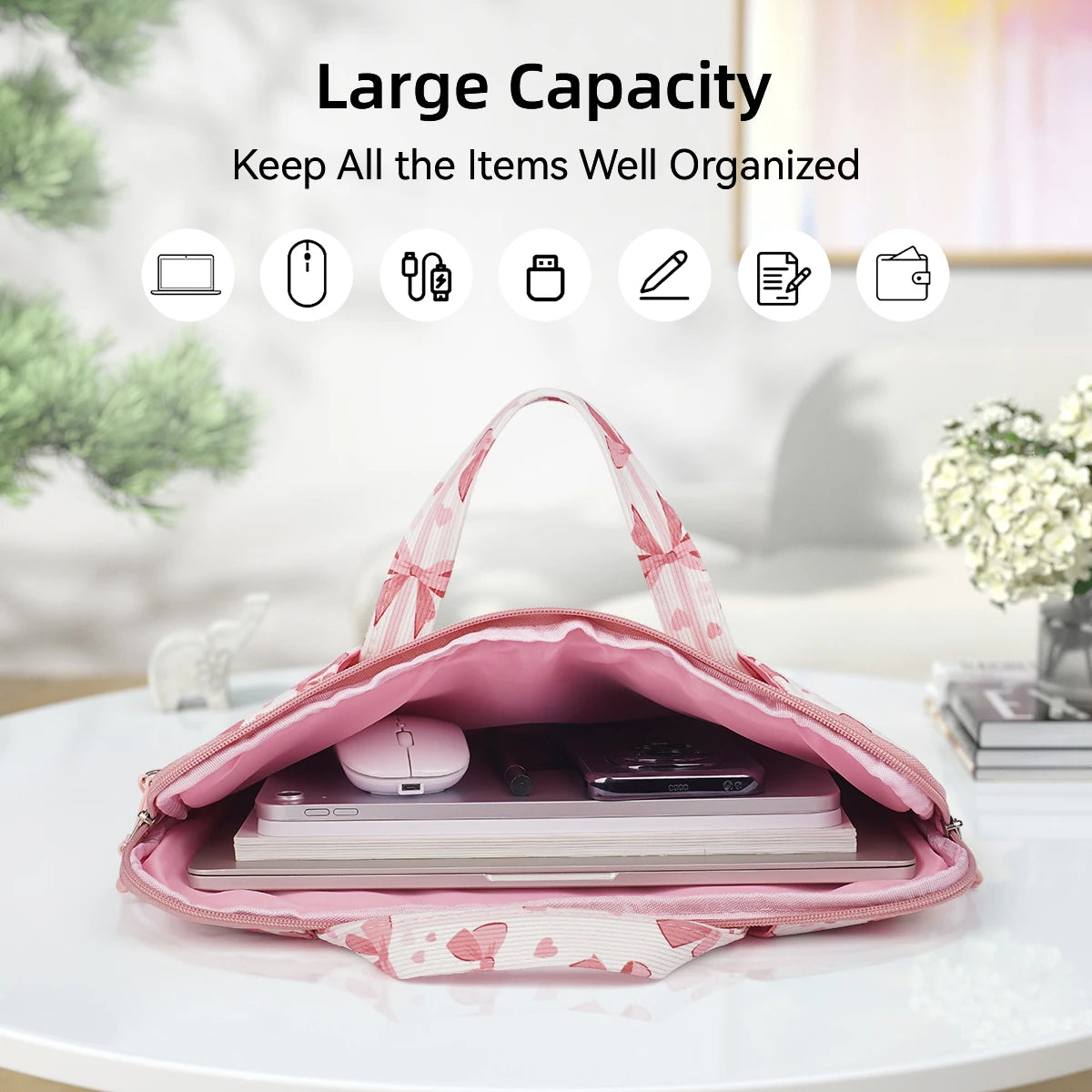 Pochette ordinateur femme 14 pouces en velours côtelé à nœuds