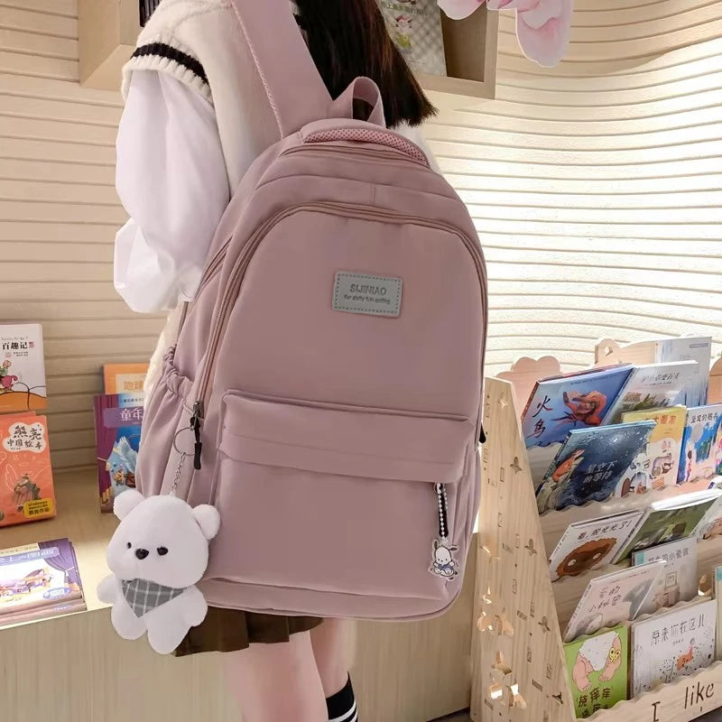 Sac à dos ordinateur en nylon, grand format et porte-clés ourson