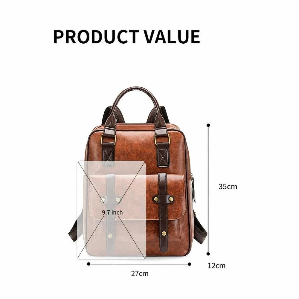 Sac à dos tablette 10 pouces en simili cuir vintage à sangles rivetées