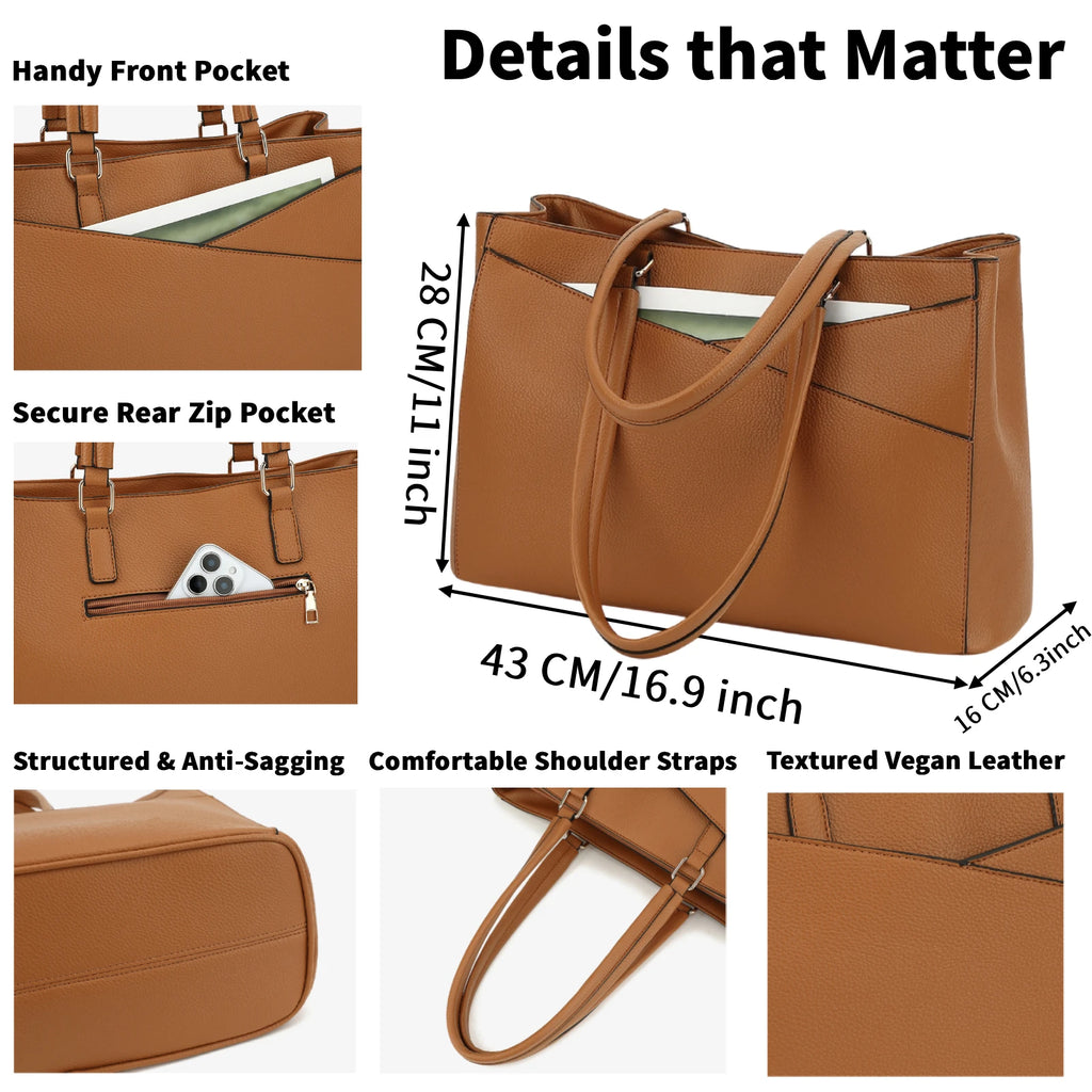 Sac ordinateur femme 15,6 pouces, cabas en simili cuir grainé