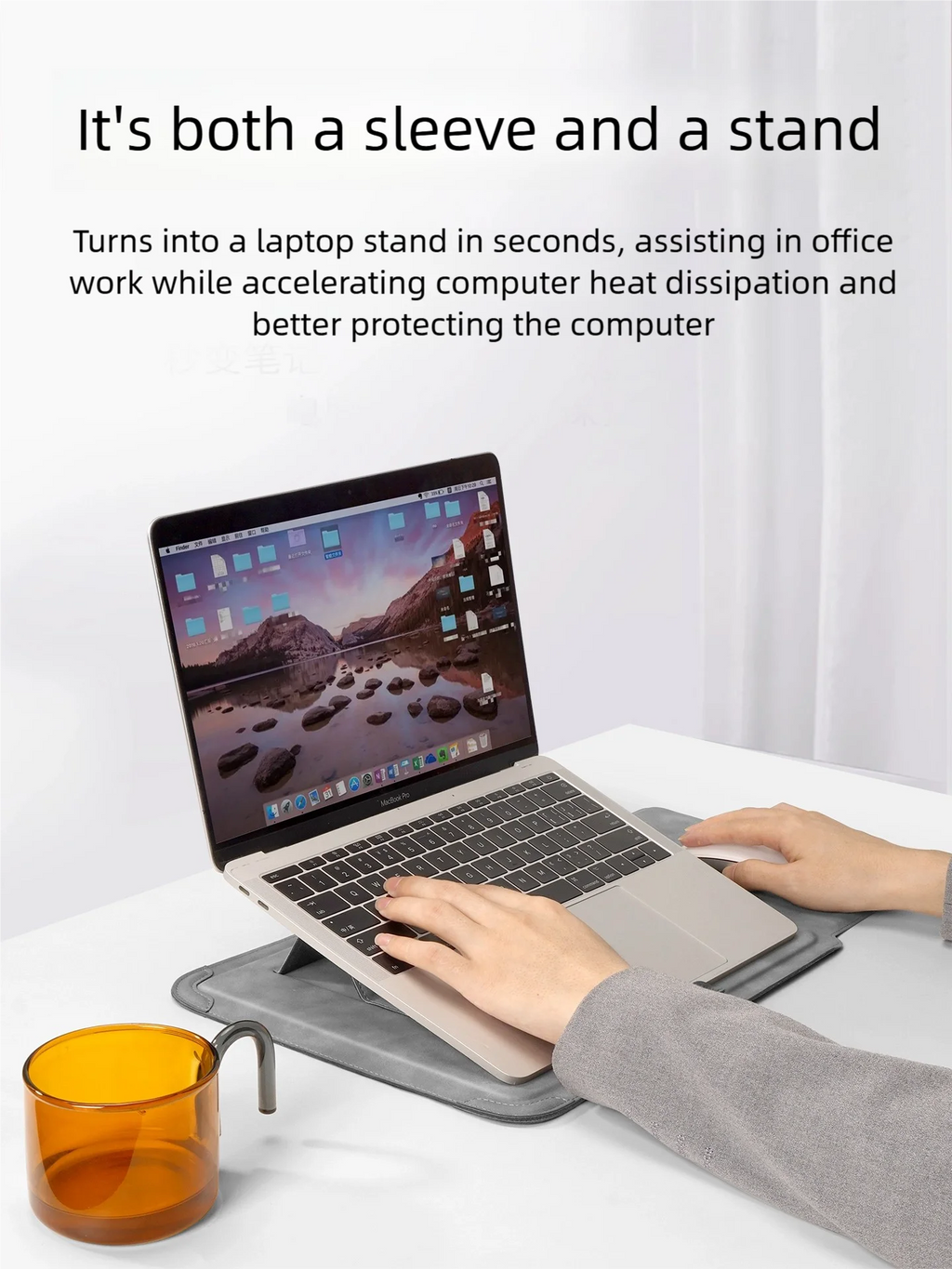 Housse ordinateur ultra-fine qui se plie en support, simili suédé