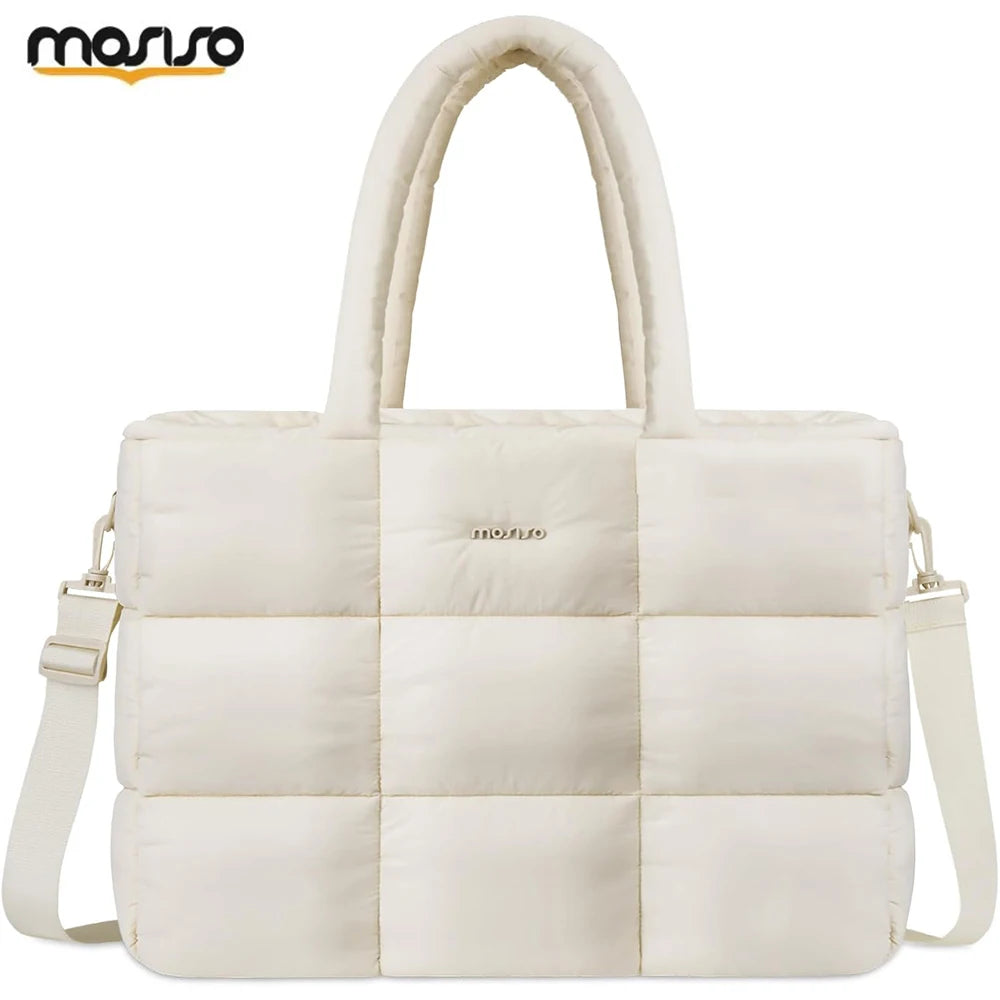 Sac ordinateur femme effet doudoune en nylon, passant trolley