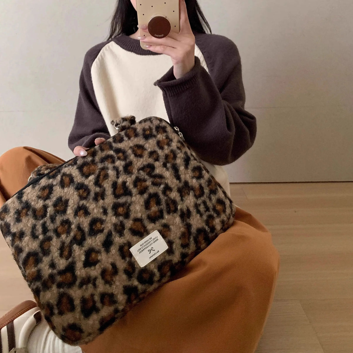 Pochette ordinateur femme léopard en peluche, de 13,3 à 16 pouces