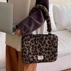 Pochette ordinateur femme léopard en peluche, de 13,3 à 16 pouces