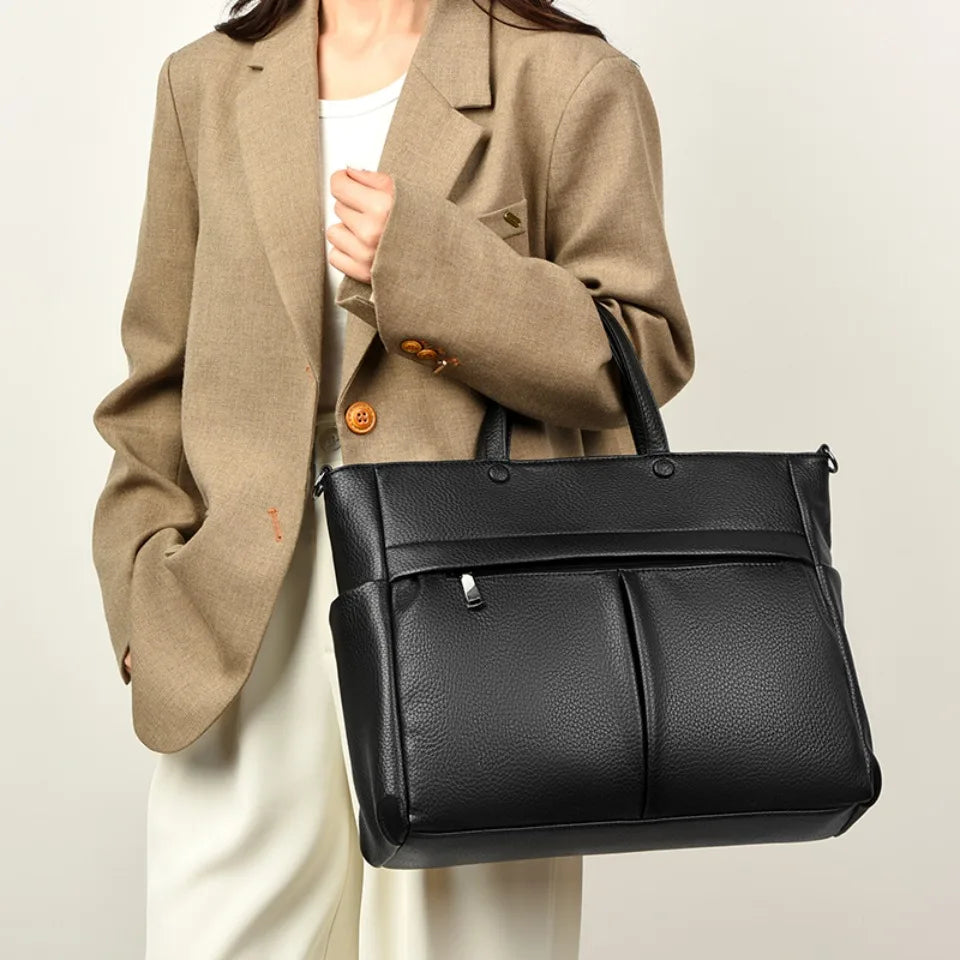 Sac ordinateur femme 14 pouces en simili cuir grainé, format A4
