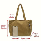 Sac ordinateur cabas en velours côtelé, zippé à poches latérales