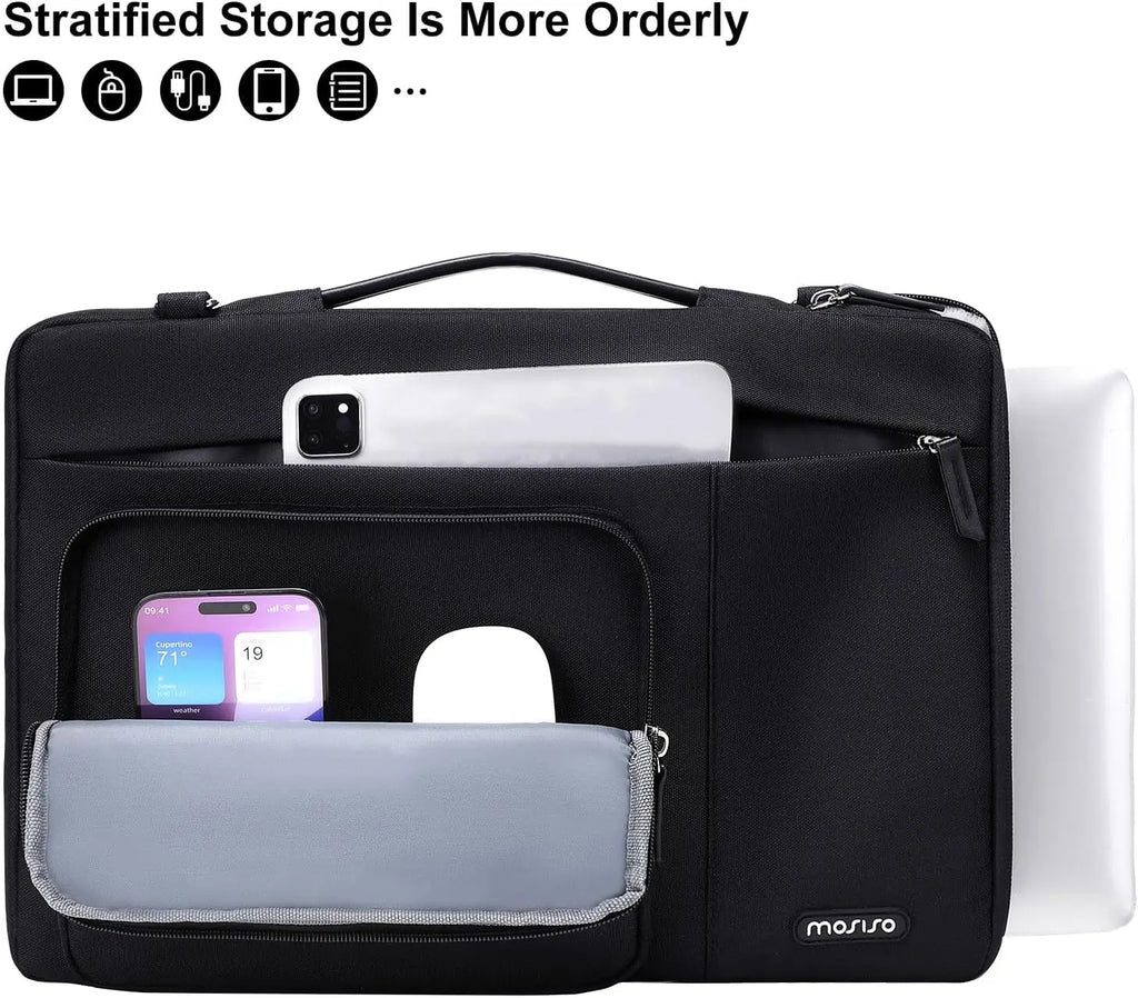 Pochette ordinateur 15,6 pouces noire, bandoulière et rembourrage