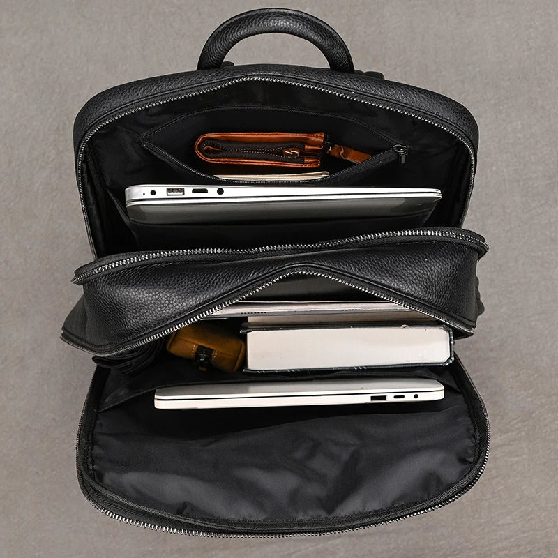 Sac à dos ordinateur cuir homme, deux compartiments zippés