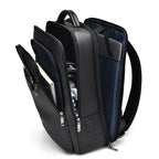 Sac à dos ordinateur homme en simili cuir grainé, trois soufflets
