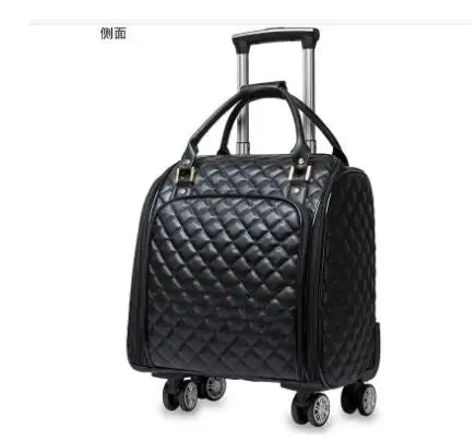 Trolley ordinateur femme matelassé noir à roulettes pivotantes