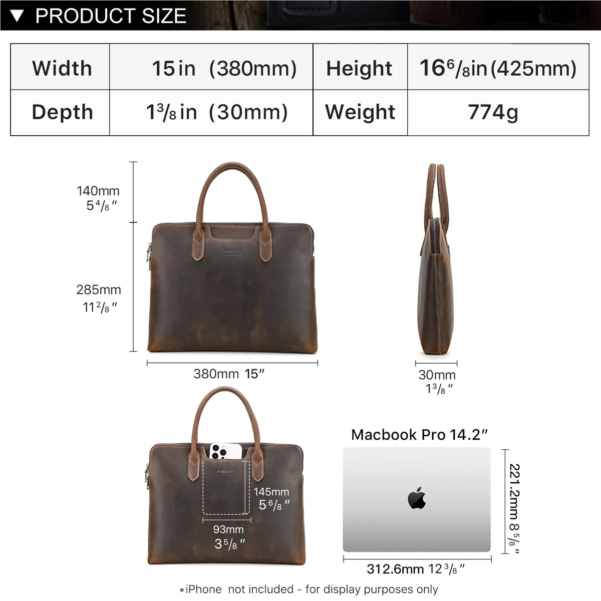 Sacoche ordinateur cuir homme extra-plate avec passant trolley