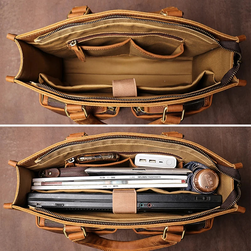 Sacoche ordinateur cuir homme 14 pouces à deux poches zippées