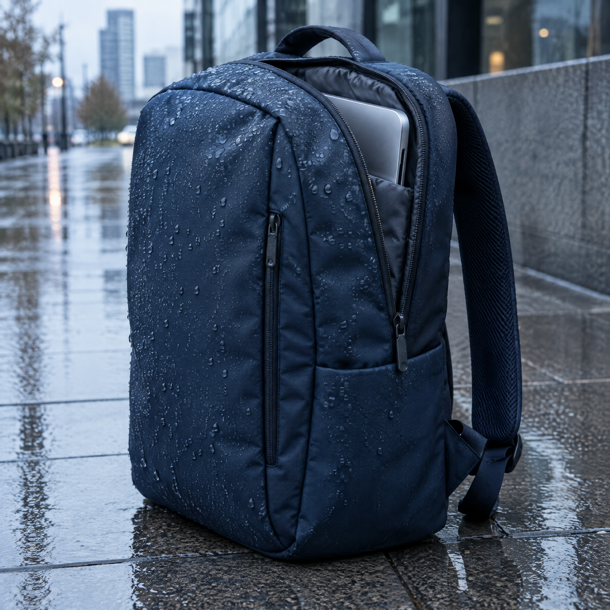 Sac à dos ordinateur imperméable sous la pluie