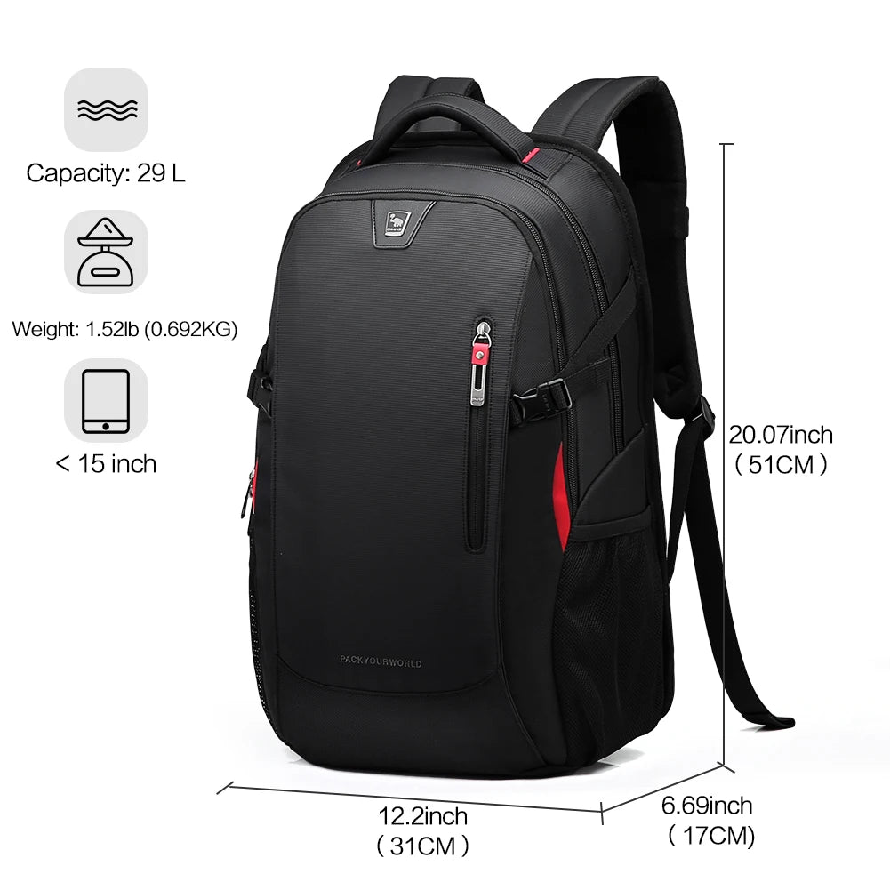 Sac à dos ordinateur 14 pouces en nylon déperlant, dos aéré 29 L